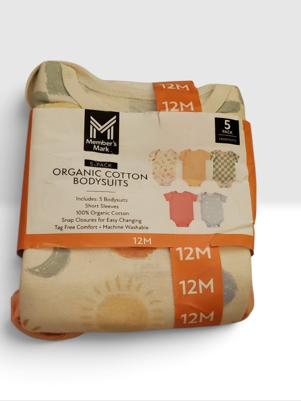Member’s Mark Organic Cotton Baby Bodysuits 5-Pack Size 12M